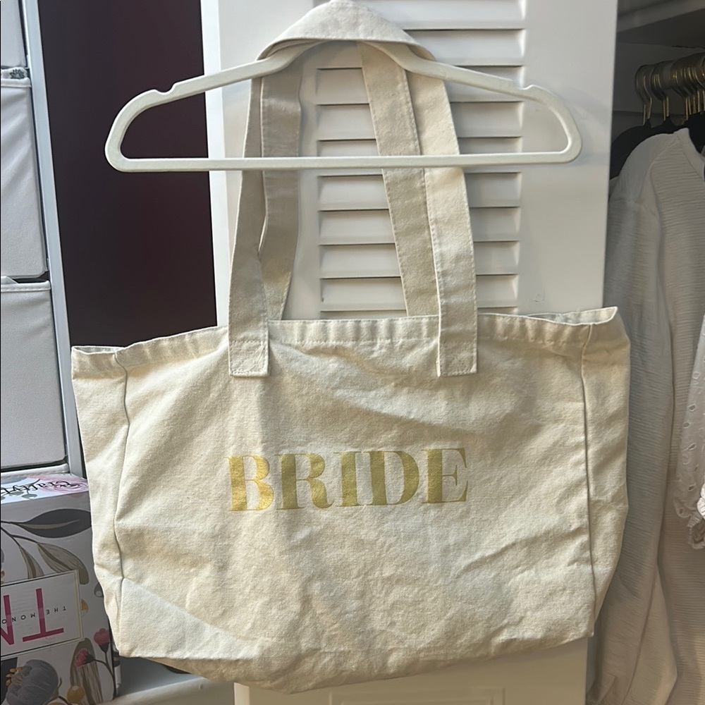Bride Canvas Tote Bag - Cream and Gold